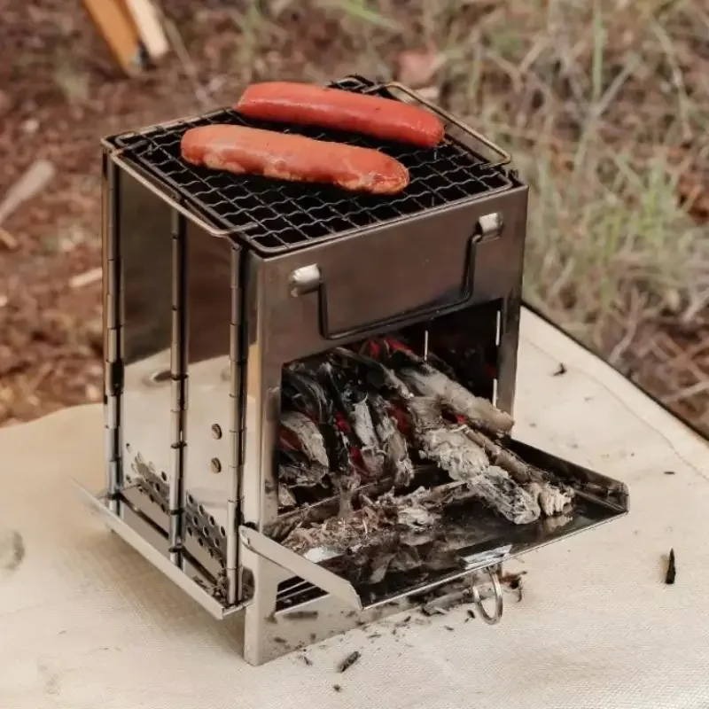 Outdoor Ultra Light Portable Folding Stainless Steel Barbecue Grill Charcoal Firewood Stove Field Camping Heating Stove S
