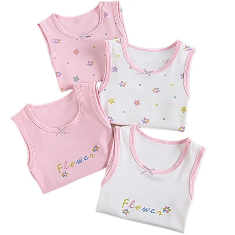 Girls Pink White Floral Singlet Cotton Underwear Tank Kids Quality Undershirt Soft  Breathable Tank Tops for Baby Girl 100-150