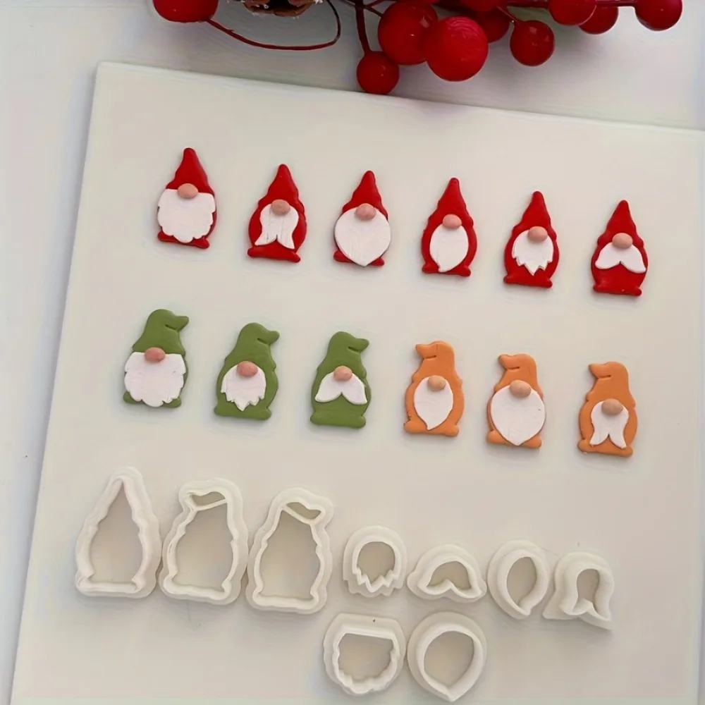 9Pcs Mini  Christmas Gnome Polymer Clay Cutters Santa Elf Molds for DIY Earrings & Pendants Jewelry Modeling Pottery Tools