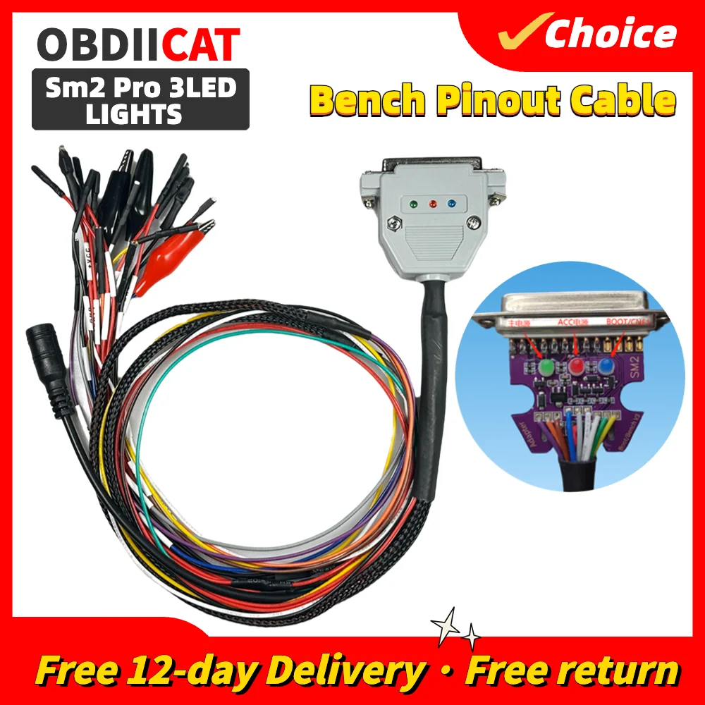 SM2 PRO 3 LED LIGHTS Boot Bench Cable DB25 ECU Pinout Cable For SM2 PRO J2534 VCI Read And Write ECU BATT VCC KLINE CAN-L