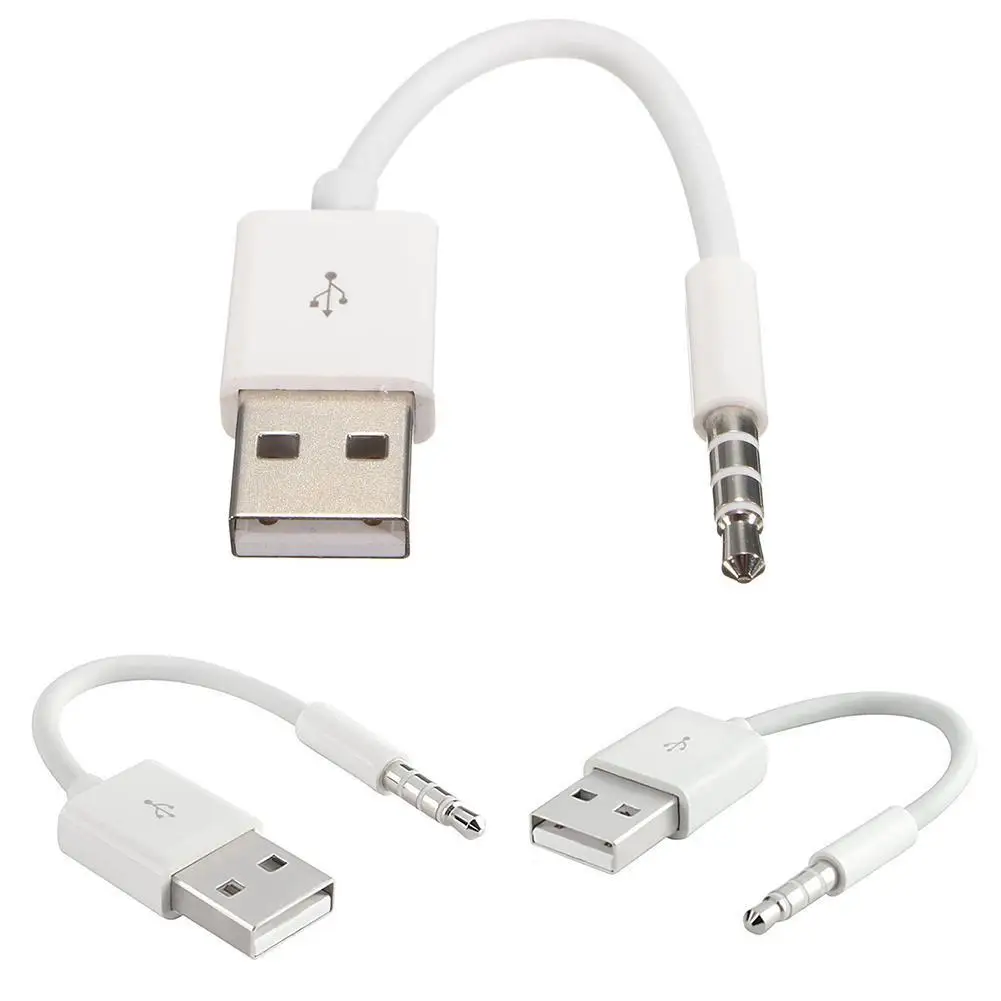 Cabo de sincronização de dados do carregador curto USB, 3.5mm Jack Adapter, linha de cabo de carregamento, Apple Ipod Shuffle, 3rd 4th, 5th, 6th, 4, 5, 6, MP3 Player