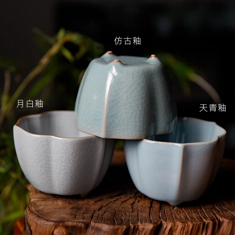 Ruzhou origin Ru porcelain, azure, moon white, antique glaze, teacup, master cup, cicada wing pattern, can be raised