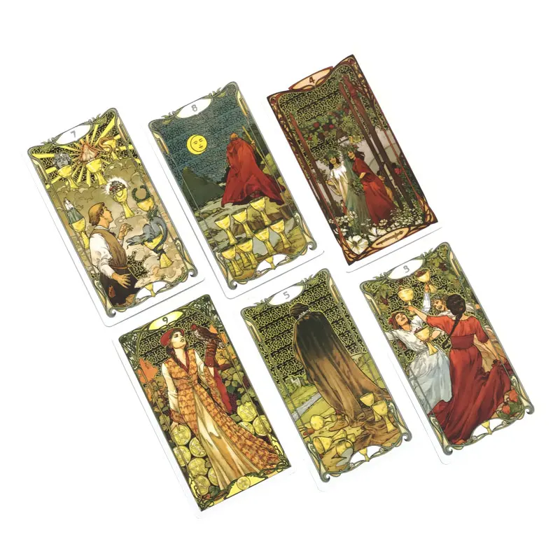 Hot sales 12-7 CM Golden Art Nouveau Tarot Fate Divination Prophecy Card Family Party Game Toy Tarot Brochure Guide