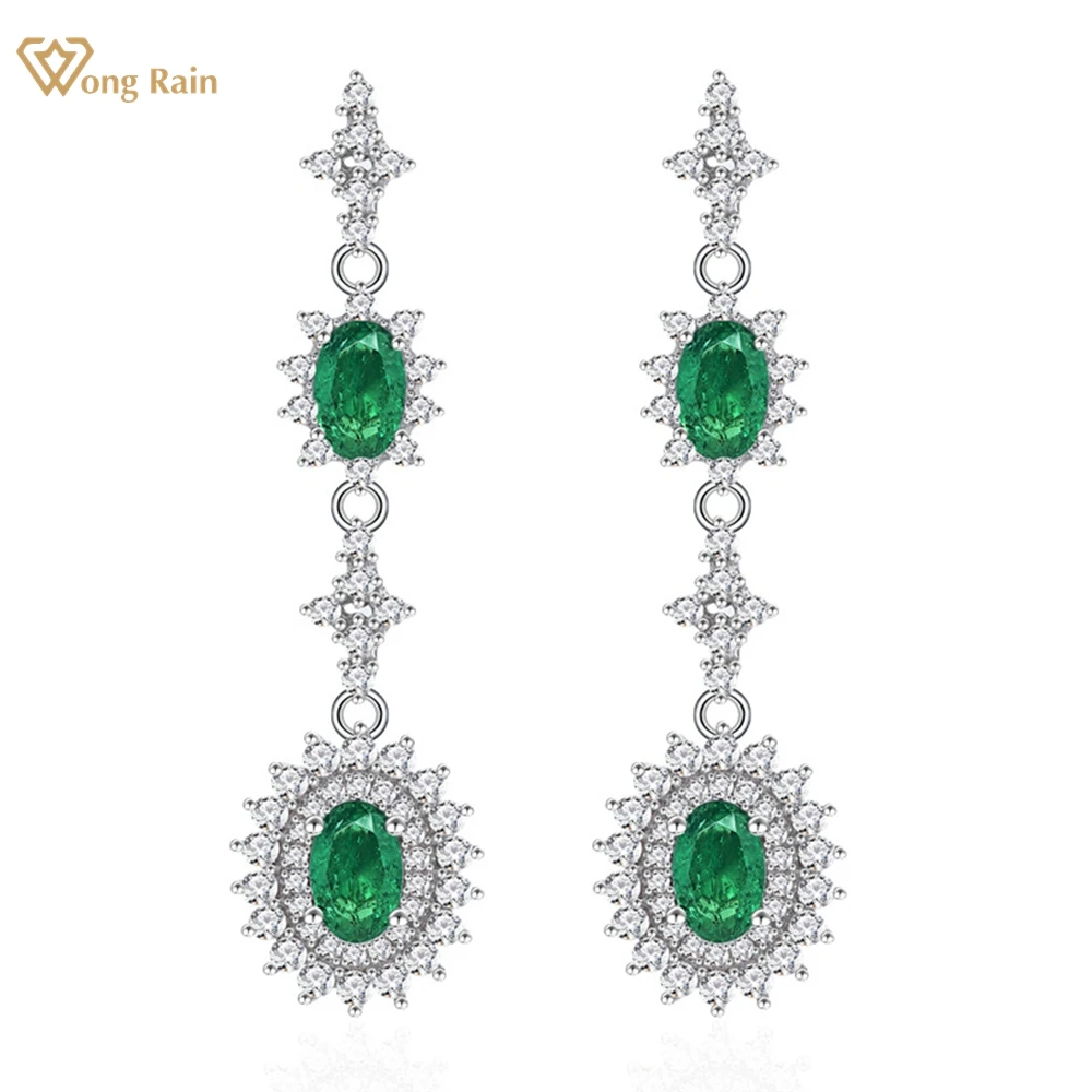 

Wong Rain Vintage 925 Sterling Silver Oval Cut 4*6 MM Emerald Sapphire Ruby Gems Tassel Drop Dangle Earrings for Women Jewelry