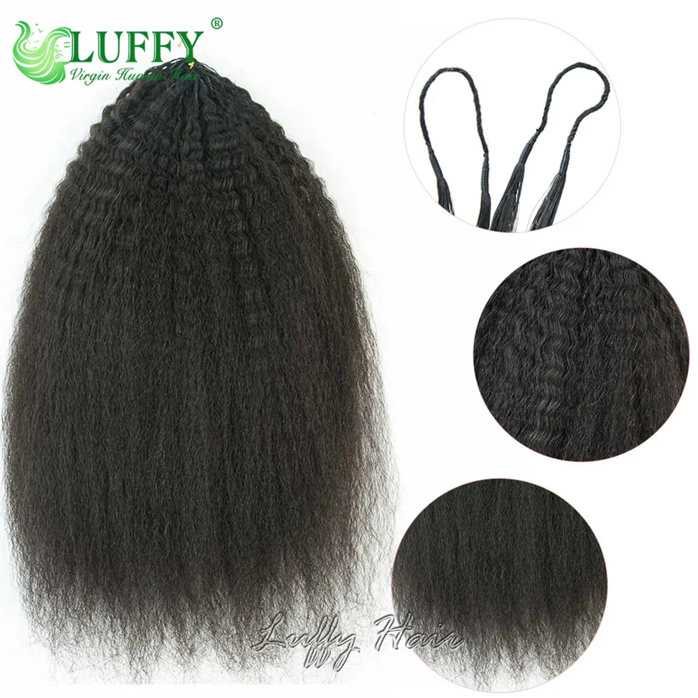 Crochet Human Hair Extensions Kinky Straight Feather Crochet Hair Seamless and Knotless Invisible Micro Loop Crochet Hair