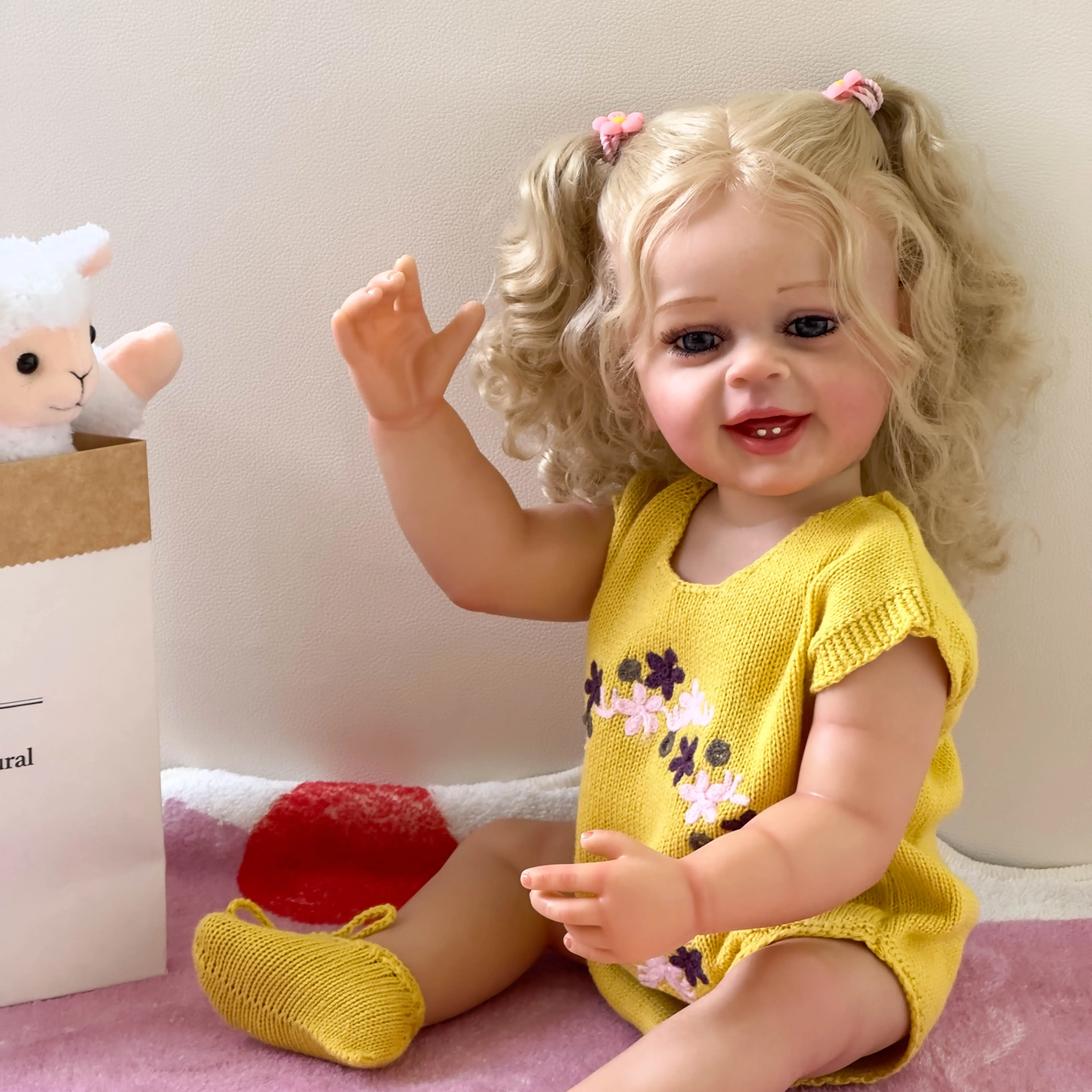 22‘’ Yannik Full Vinyl Girl Body Lifelike Reborn Doll Multiple Layers Painting 3D Skin Visible Veins Hand Root Hair Collectible
