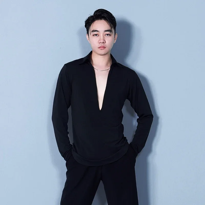 Tops de dança latina soltos homens roupas de dança de salão rumba cha cha prática de dança topos masculino roupas de competição latina dnv21776