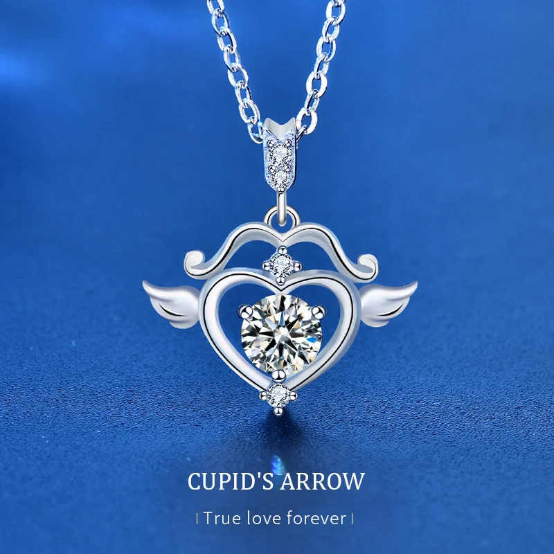 

JIAOZHAN Moissan Diamond Cupid'S Arrow Necklace Female 925 Sterling Silver Collarbone Necklace Personalized Creative Jewelry