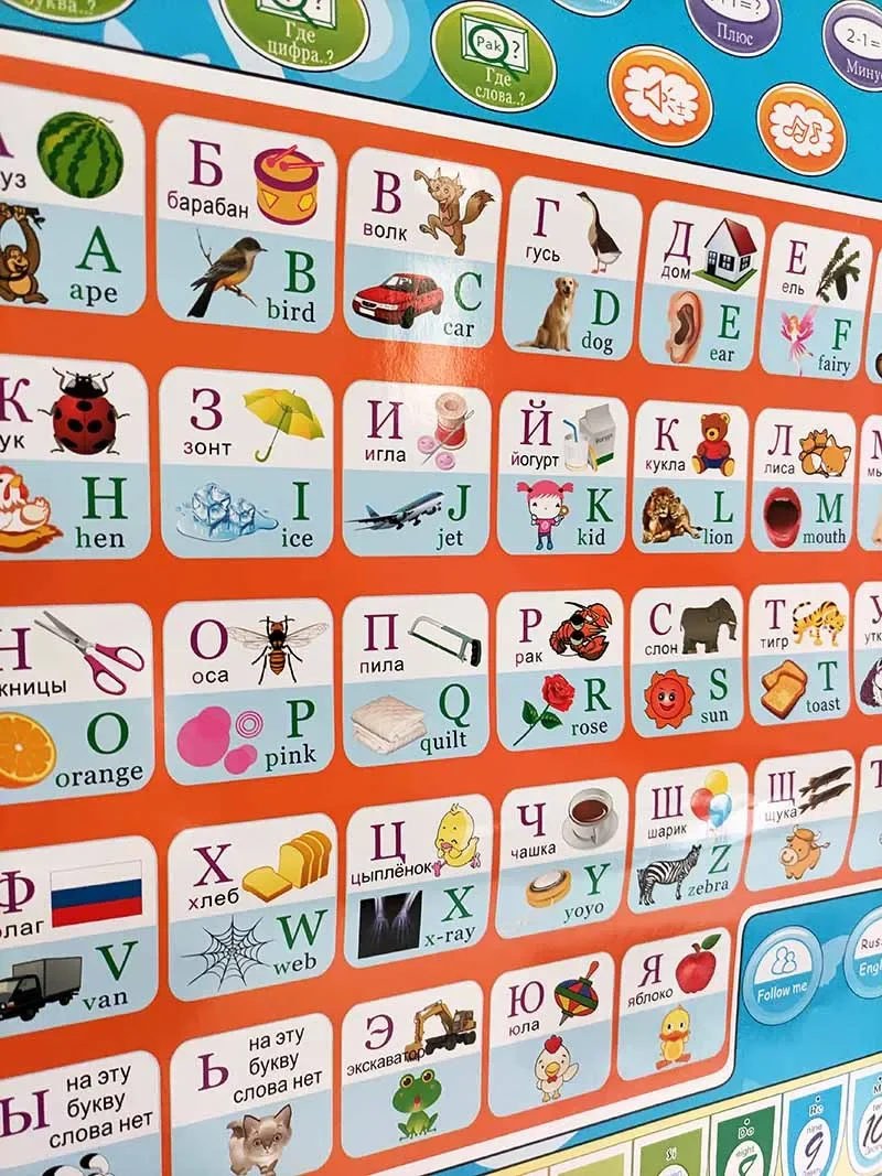 Russo língua eletrônica bebê abc alfabeto som cartaz infantil crianças presente aprendizagem precoce educação fonética gráfico