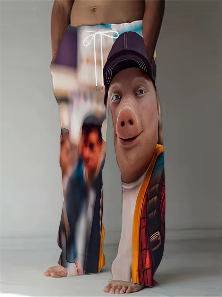 

Casual Men's Long Pants With A Pig's Face, Fashionable Beach Pants, And Loose Lace-up Pants For Spring And Summer Festivals