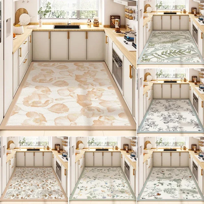 Flower Leaves Kitchen Non Slip Carpet Living Room Bedroom Floor Mats 100% Polyester Felt Bathroom Washable Rugs for Home Decor