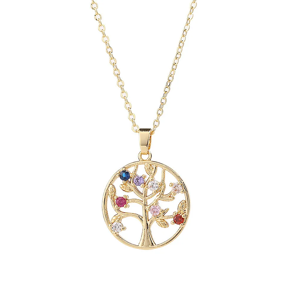 

Women's Necklace Plated 18k Gold Crystal Zircon Tree of Life Round Pendant Popular Original Personality Fashion Jewelry