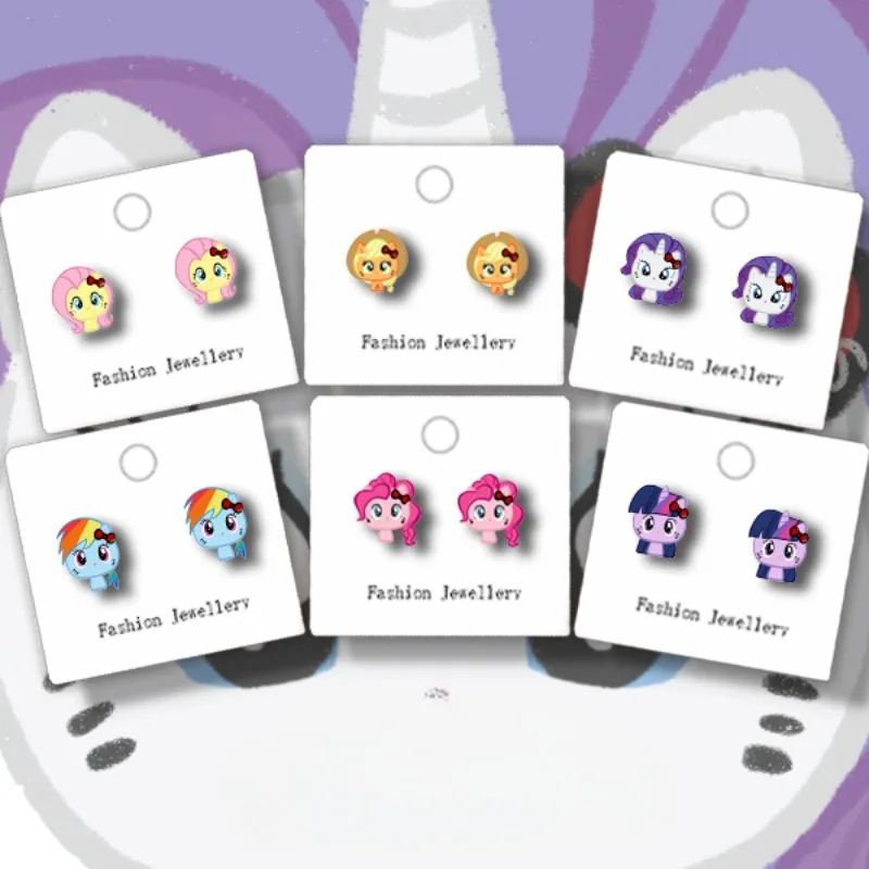 My Little Pony Silver Needle Earrings Cartoon Kawaii Ear Clip Twilight Sparkle Cute Girls Creative Sweet Earrings Accessories