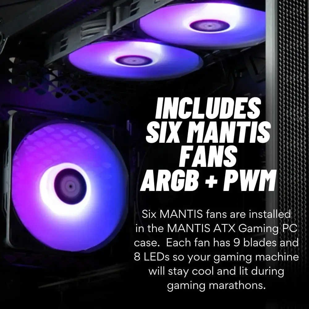 Игровой настольный ПК Mantis V2 с RTX 5090, 24-ядерным процессором Ultra 7 265KF, 32 ГБ оперативной памяти DDR5, SSD на 2 ТБ Gen4, 240-мм жидкостным охлаждением и Windows