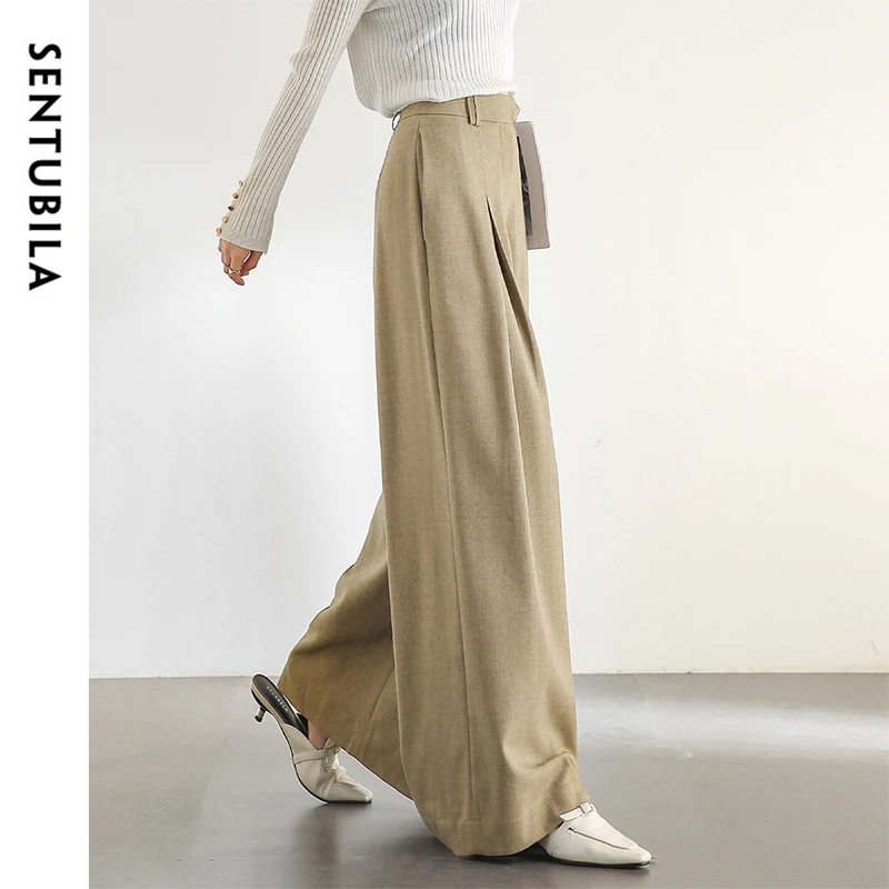 SENTUBILA Women Autumn Wide Leg Pant Office Lady Work Wear Trouser 2024 Fall Fashion Elegant Commute Full-length Pants 133K51993