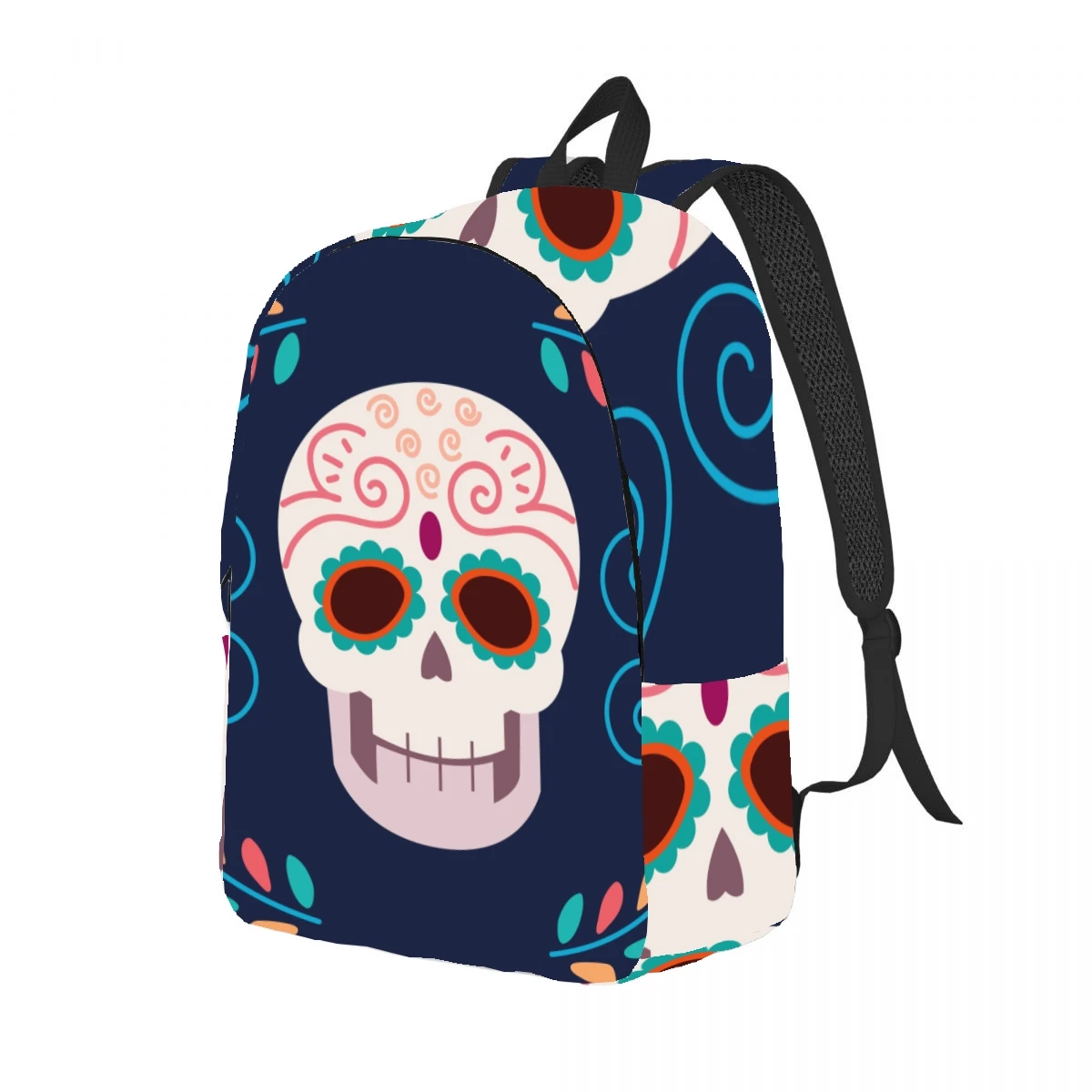 Sac à dos imprimé tête de mort floral pour hommes et femmes, sac à dos pour ordinateur portable léger, sac de voyage décontracté, sac à dos extérieur en toile