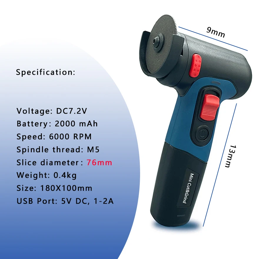 DONUMEH Cordless Angle Grinder 3inch 76mm Type-c USB Rechargeable Lithium Battery Easy Grinding Polishing Cutting Power Tools