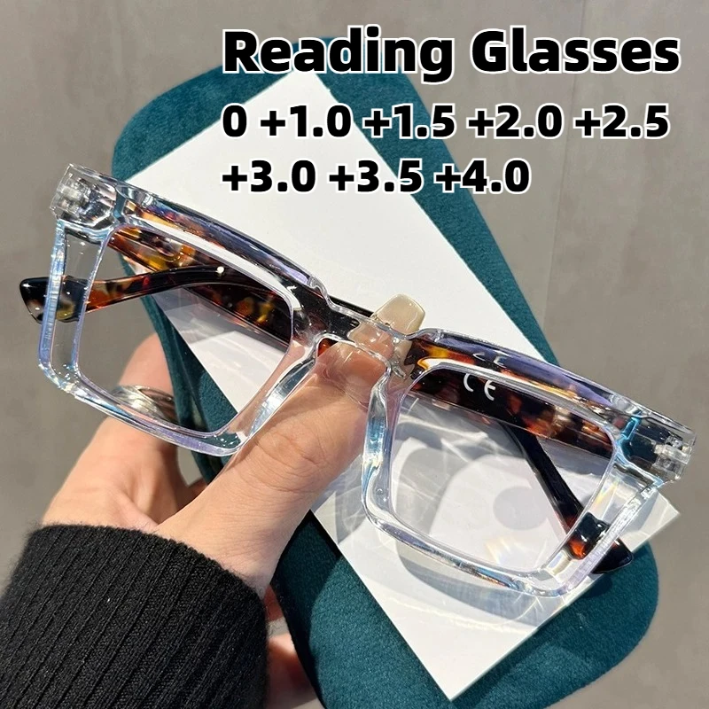 

Classic Square-Frame Anti-Blue Light Presbyopia Eyewear Stylish Spring-Arm Reading Glasses 0 To +4.0 Seven Colors Available