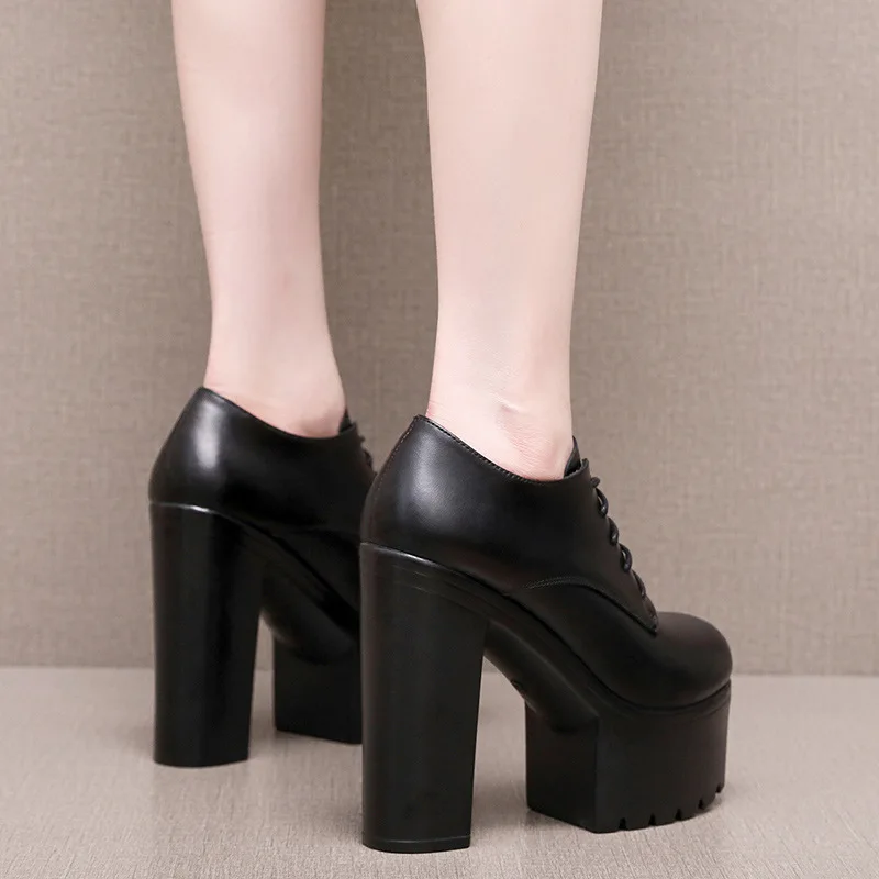 12 سنتيمتر 14 سنتيمتر حجم صغير 32-43 أحذية منصة نسائية أنيقة خريف شتاء 2025 كتلة عالية الكعب أحذية جلدية ل فستان نموذج مكتب #4