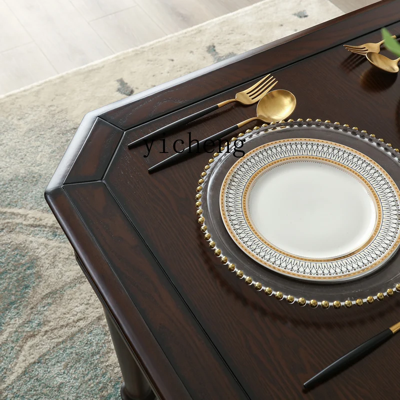 American Style Solid Wood Dining Table and Chair Set Simple Retro Restaurant Rectangular Home Dining Furniture