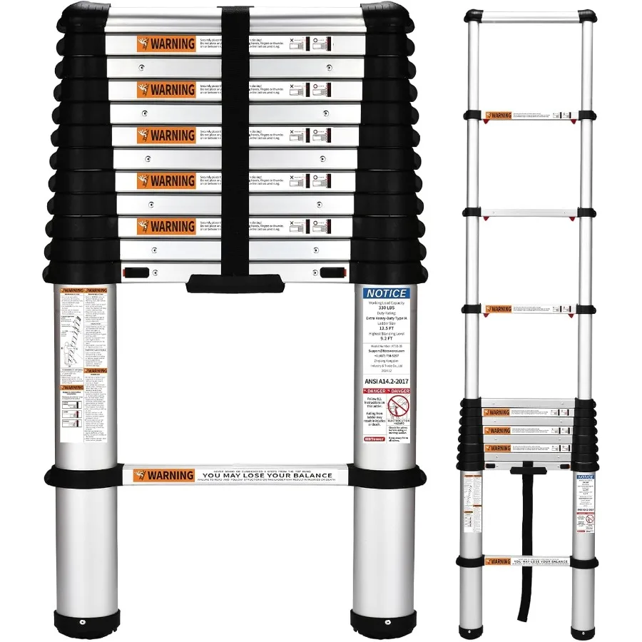 

Алюминиевая выдвижная лестница 12,5 футов, грузоподъемность 450 кг, сверхпрочная, многофункциональная, складная, для автодомов, дома и использования на улице