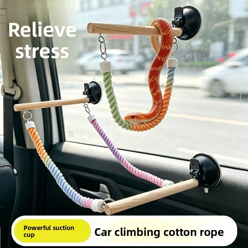 

Natural Wood Reptile Swing Toy, Climbing Ladder Perch with Cotton Rope Hammock for Bearded Dragon Gecko, Terrarium Habitat Decor