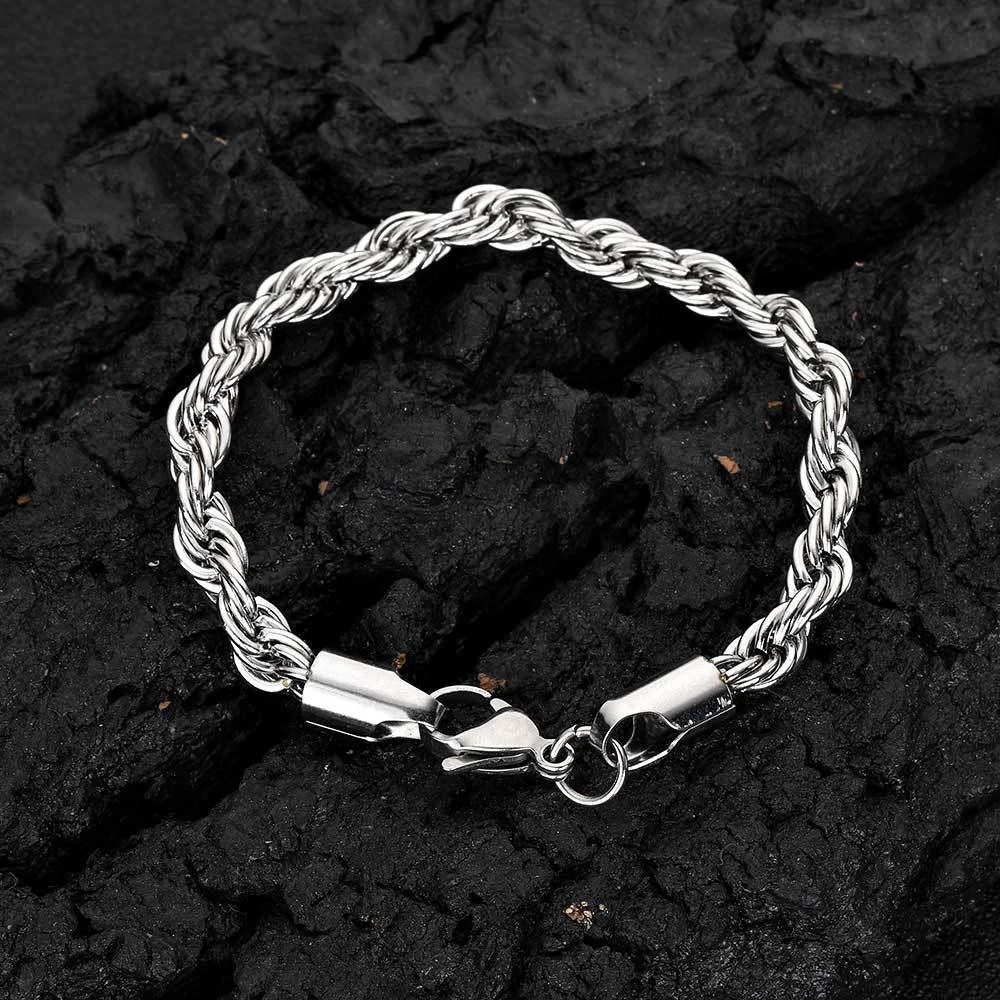 3/4/5mm Vintage Edelstahl Gedrehte Kette Herren Armband 20CM Rock Goldfarbenes Armband für Damen Mode Herrenschmuck – Detail 3