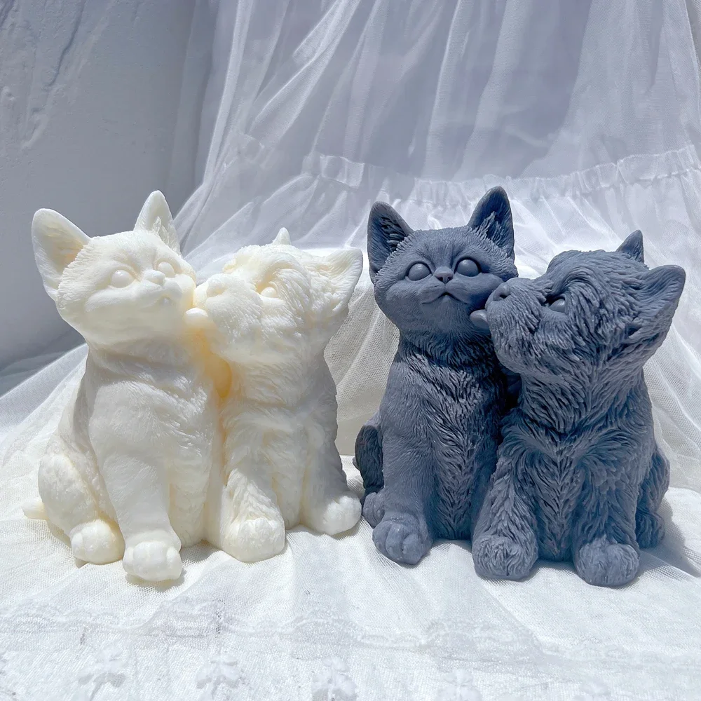 Dog Kiss Cat Candle Mold Animal Puppy Soy Wax Silicone Mould Cat Dog Lover Home Decor