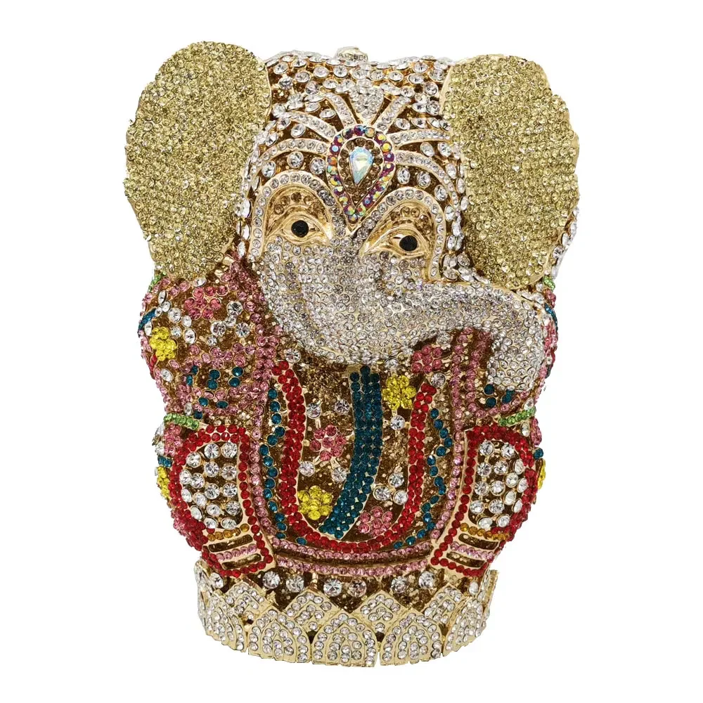 

Boutique De FGG Thai Buddhism Elephant Crystal Women Evening Clutch Bags Wedding Formal Dinner Minaudiere Handbags and Purses