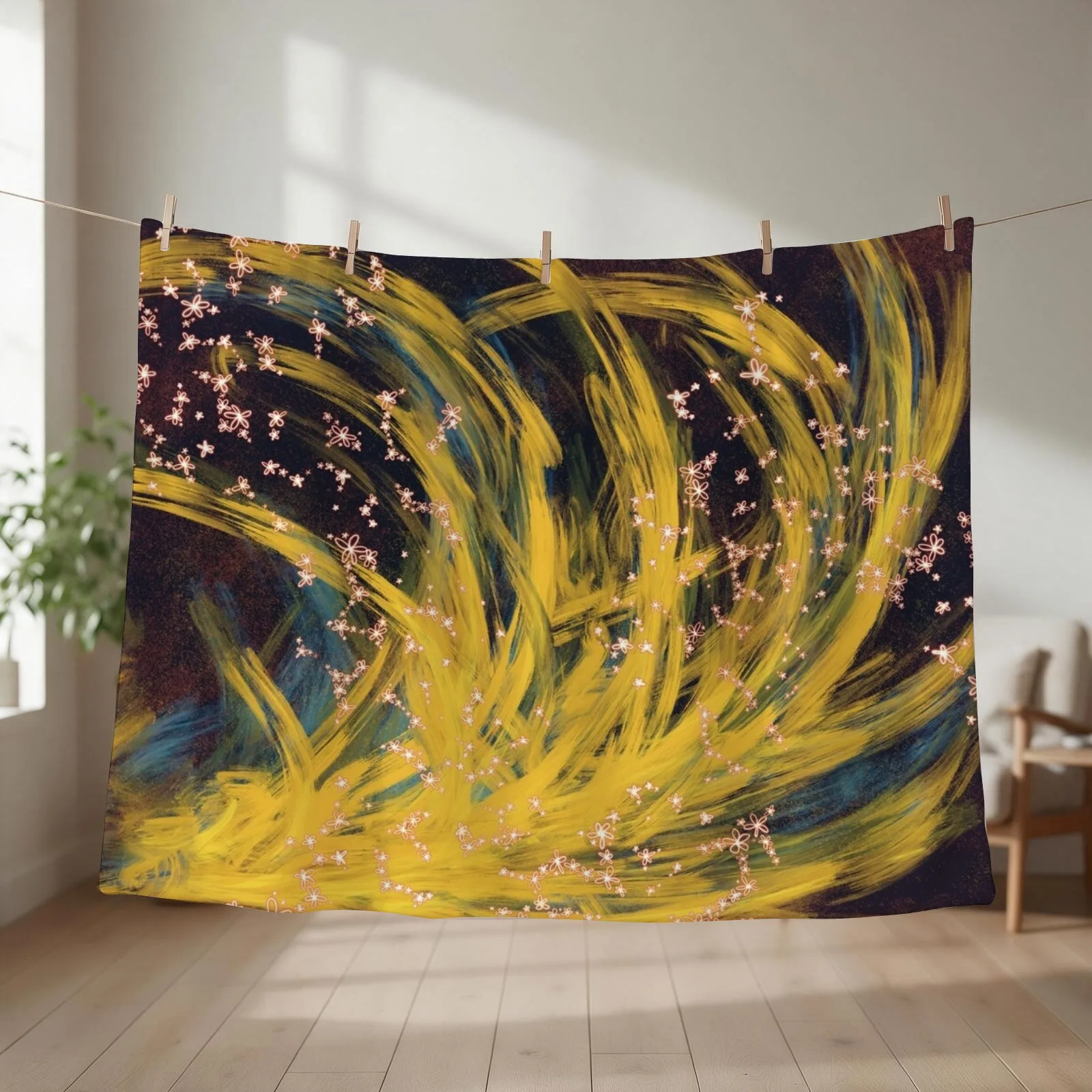 Abstract Forsythia (Joy) Throw Blanket couch cozy soft plush fuzzy picnic outdoor blanket