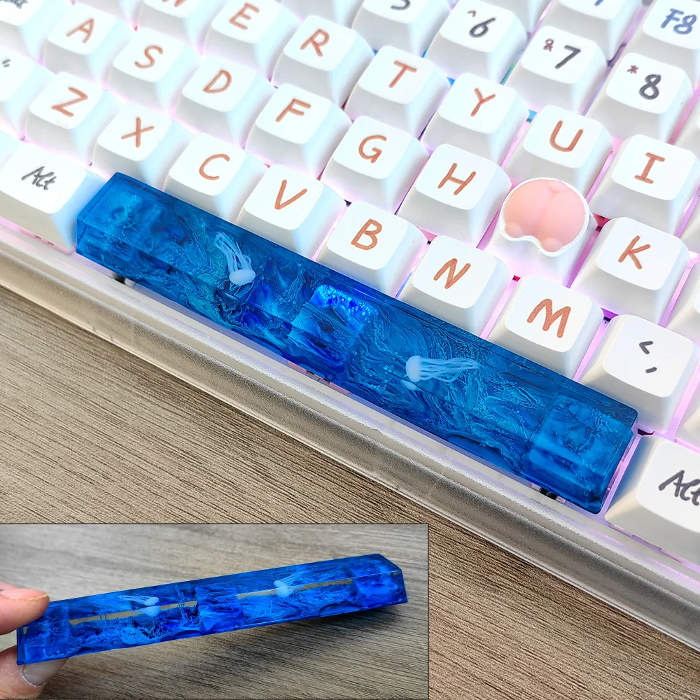 Jellyfish Key Cap Handmade Crystal Transparent Ocean foam Blue Cute Function Key Position Mechanical Keyboard Key Cap ESC TAB