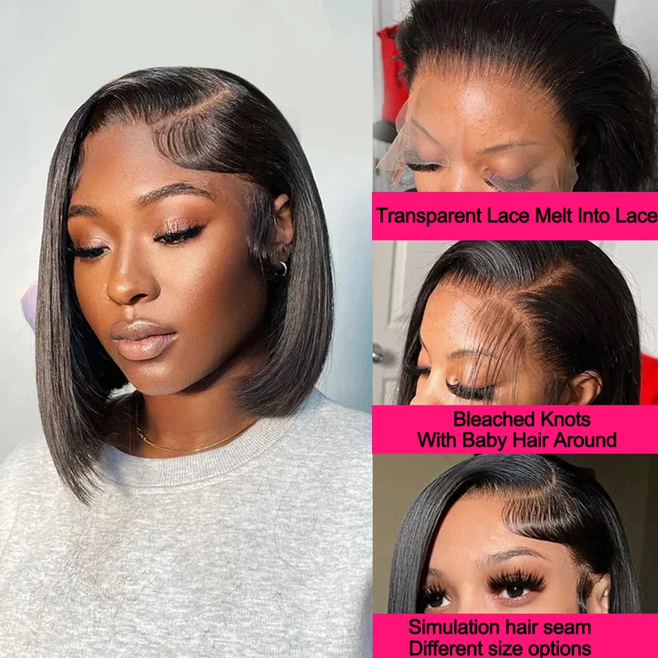 Side Part Bob Wigs Bone Straight Human Hair Wigs For Black Women Peruvian Pre-Plucked T Part Lace Wig 10 12Inch Short Bob Wig