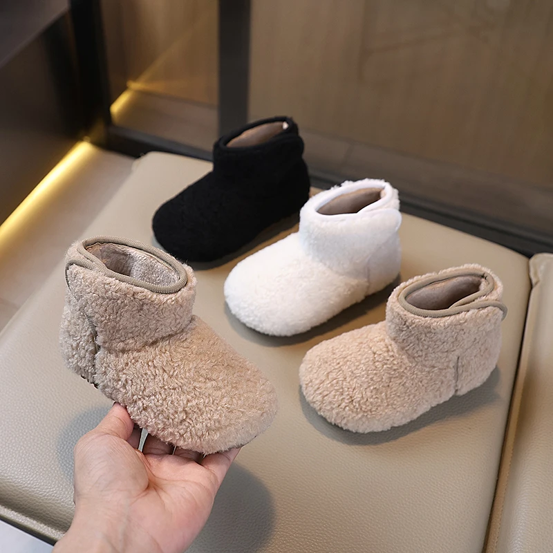 New Children's Winter Boots for Girl Warm Simple Furry Hairy Toddlers Fashion Plush Boots Short Outdoor Kids Ankle Boots Soft