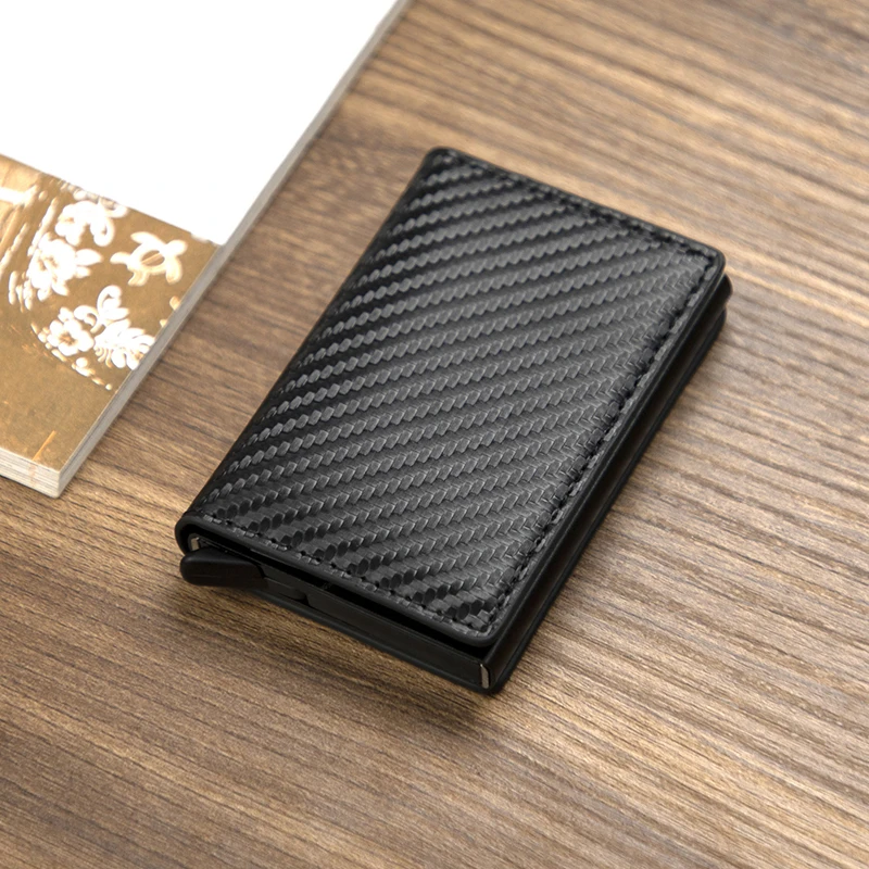 

Custom Card Holder Rfid Black Carbon Fiber Leather Silm Wallet Men's Gift Personalized RFID CardHolder with Money Clips Purse