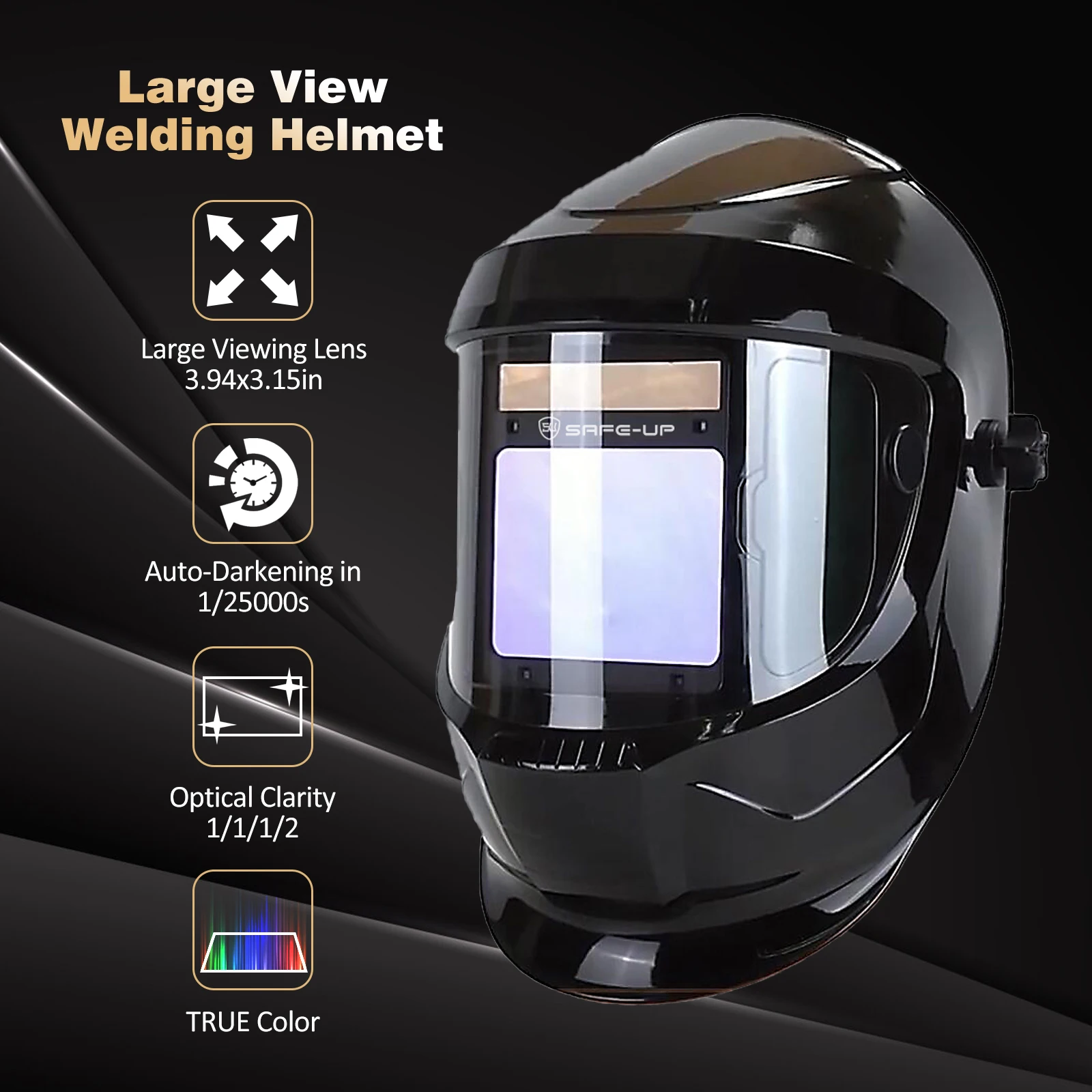 SAFEUP Welding Helmet TRUE Color 1112 Auto Darkening Welding Mask Cap 4 Sensor Hood Side View Panoramic 180°  MIG MAG Welder