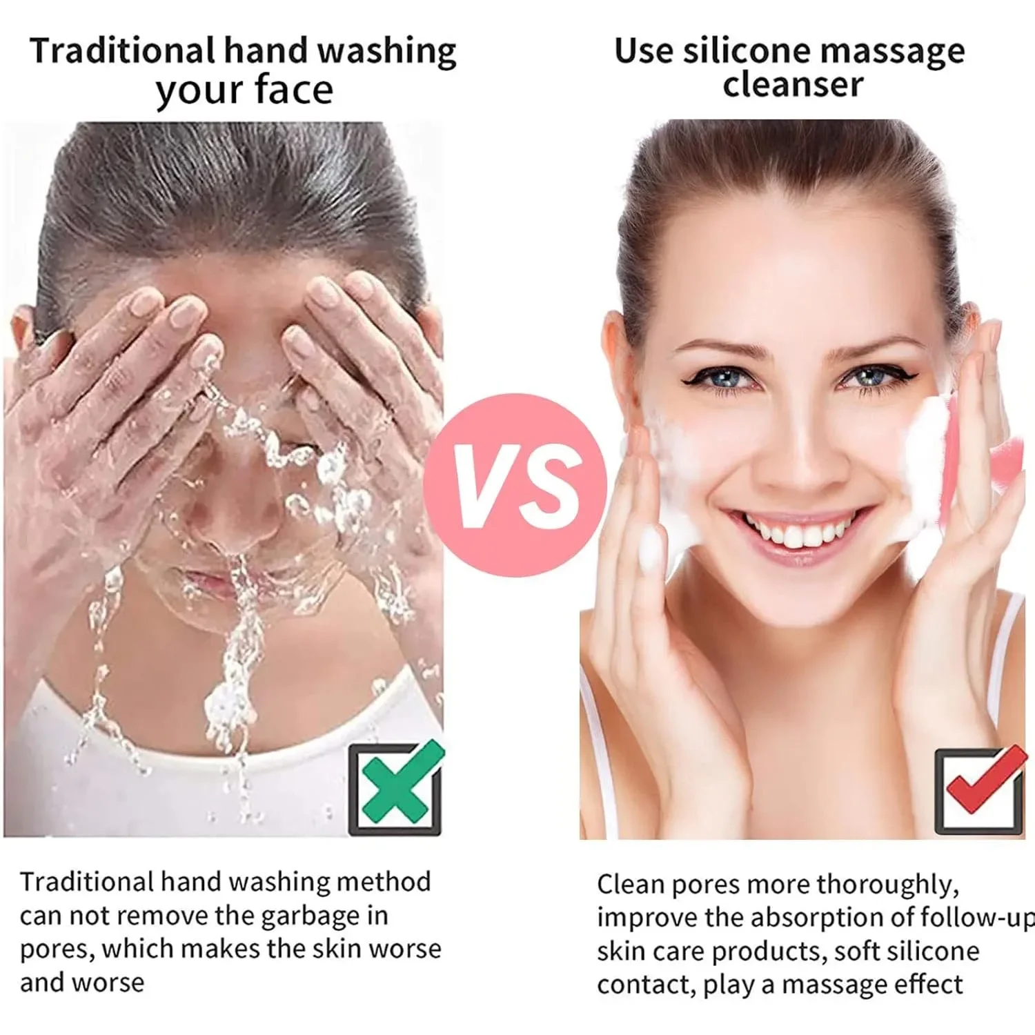 Handmatige siliconen reinigingsborstel, vierkante waterdichte exfoliërende schoonheidsborstel voor het verwijderen van mee-eters, gezichts- en lichaamsmassageborstel