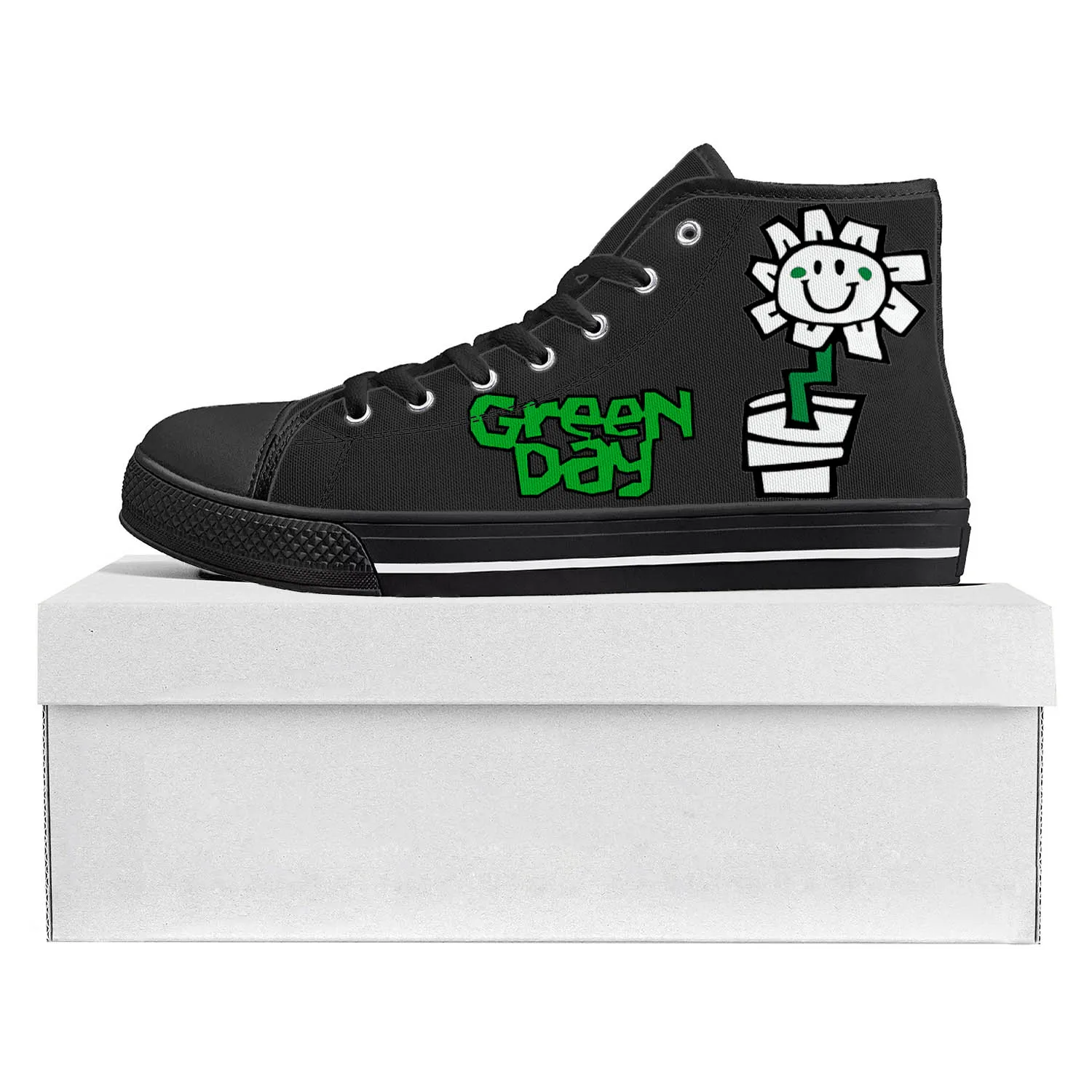 Groene Dag Pop Rock Band Hoge Top Hoge Kwaliteit Sneakers Heren Dames Tiener Canvas Sneaker Casual Paar Schoenen Custom Schoen Zwart