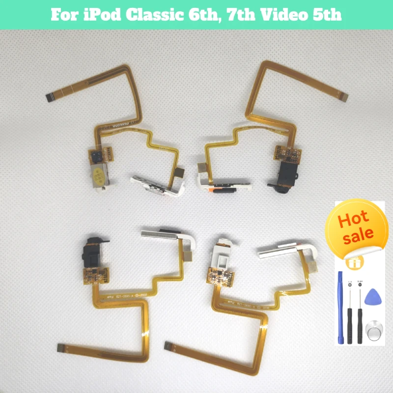 Headphone Jack Audio Flex Cable for iPod Classic 7th Gen 160GB,6th Gen 80GB/120GB,5th/video Gen 30GB - White & Black - Thin