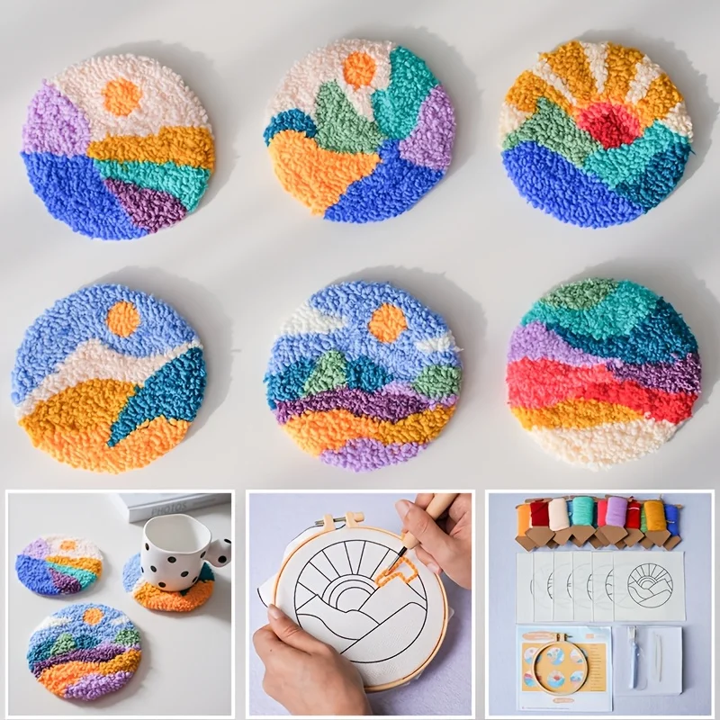 

Scenic Landscape Punch Needle Kit with Coasters - Complete Embroidery Starter Set for Beginners, Includes Tools & Mixed Colors