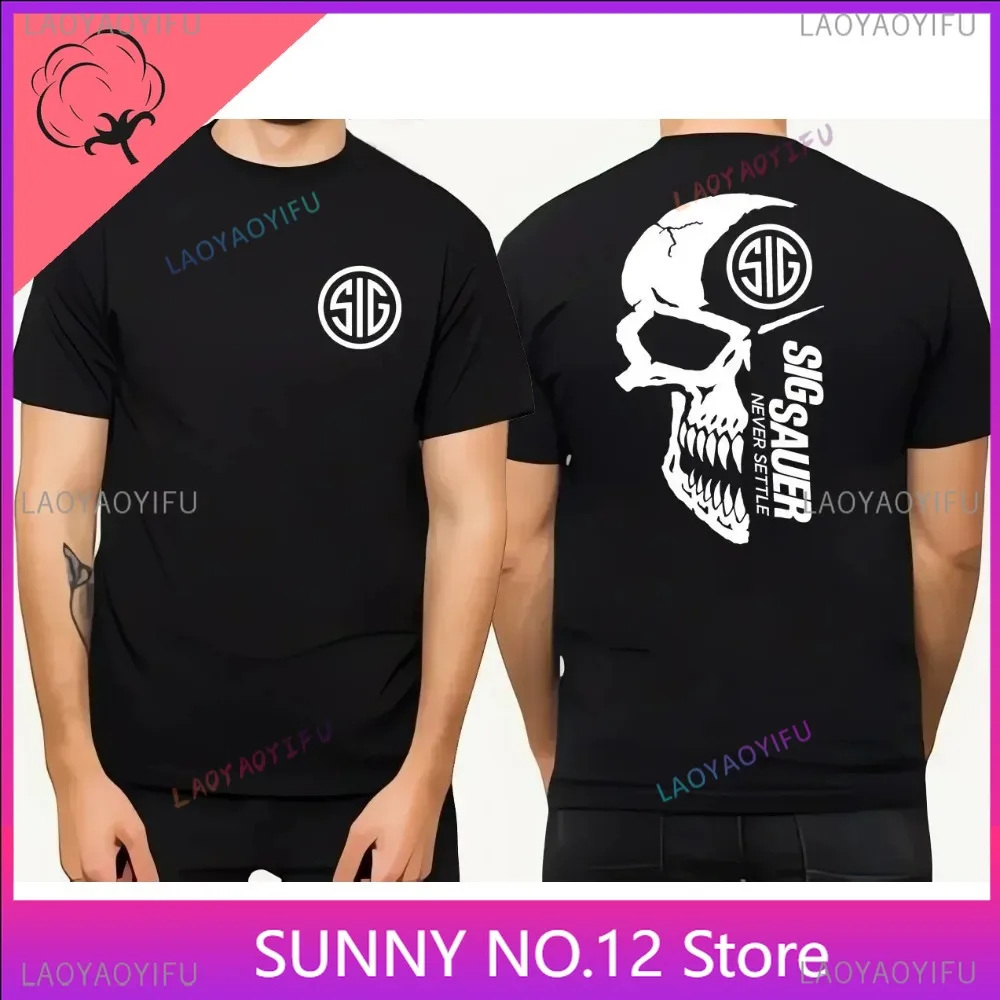 2024Summer Men Sig Souer Gun Pattern 100%Cotton Tshirt Germon Gun Ammunition Army Top Casual Military Police Print Skull Pattern