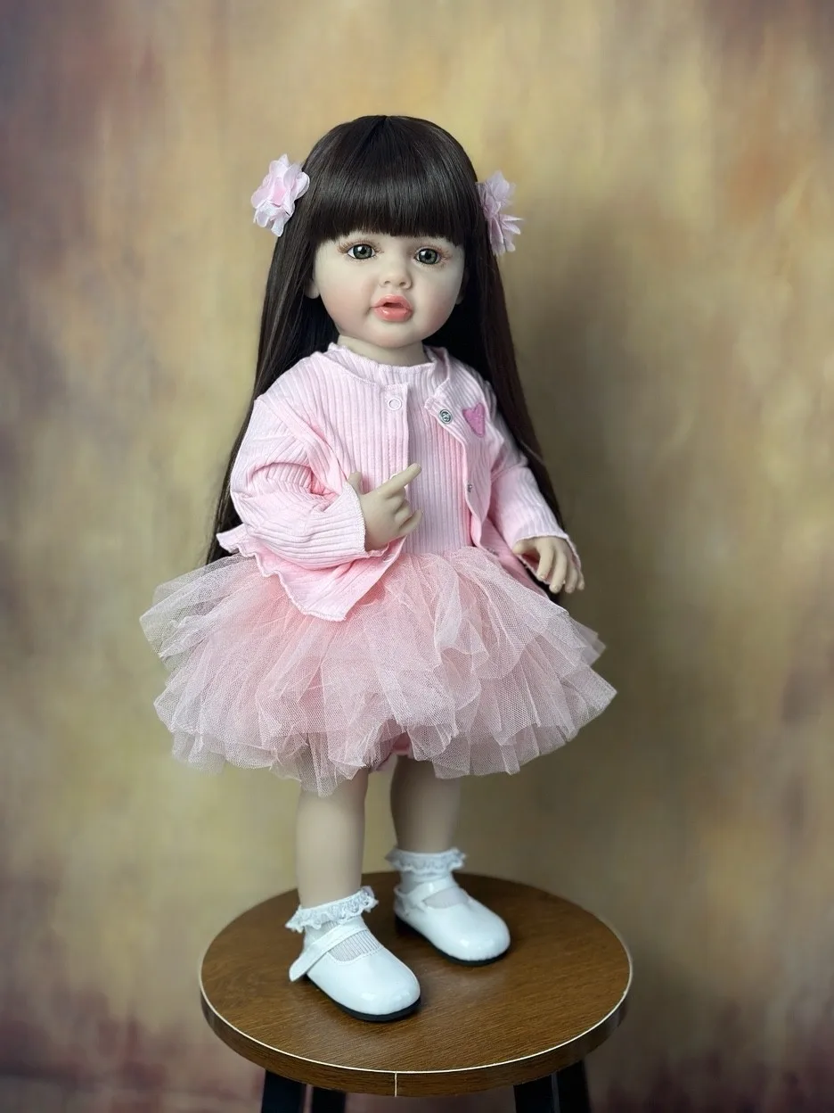 Full Soft Silicone Body Reborn Baby Girl Doll 55cm 22 Inch Realistic Princess Toddler Bebe Bath Toy Birthday Gift