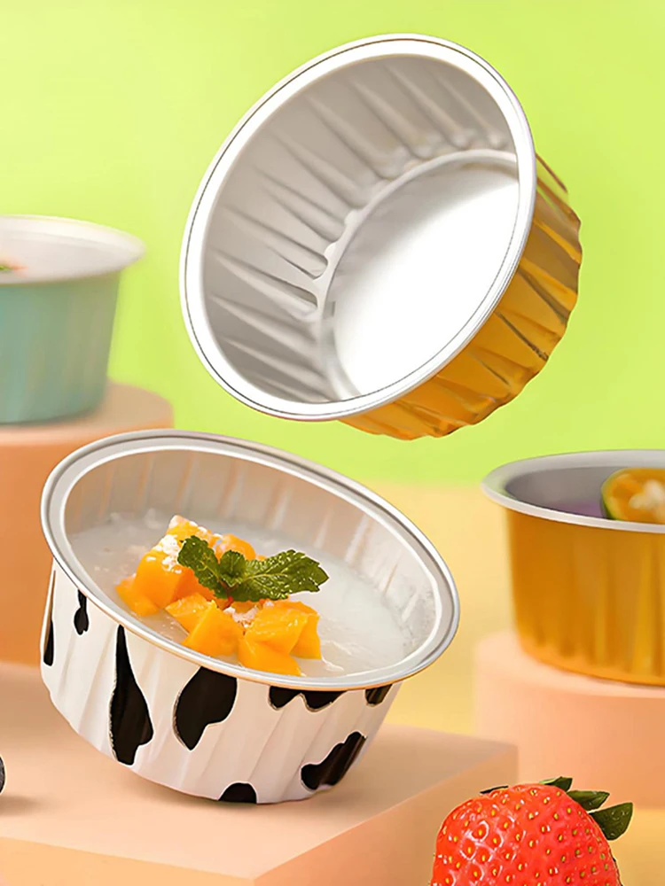 Gobelets de cuisson ronds avec couvercles, 10/20/50 pièces, gobelets à cupcakes en feuille de papier d'étain réutilisables pour Desserts, plats, Mini gâteaux, moule à pain, crème