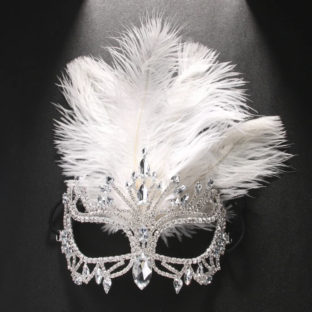 Stonefans Feather Carnival Mask Full Face Women Cosplay Hallowen Girl Head Headgear Park Mask Accessories Jewelry Costume Sexy