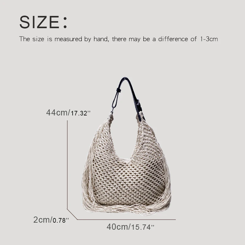 Bohemian Beach Hollow Bags For Women Luxury Designer Handbag Purse 2024 New In Polyester Woven With Inner Pocket Tassel Shoulder