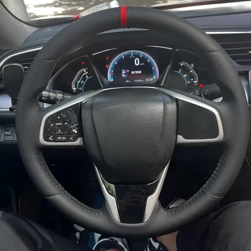 

Car Steering Wheel Cover For Honda CRV 10th Generation Civic XRV Lingpai Haoying Hand-Sewn Carbon Fiber Leather Accessories