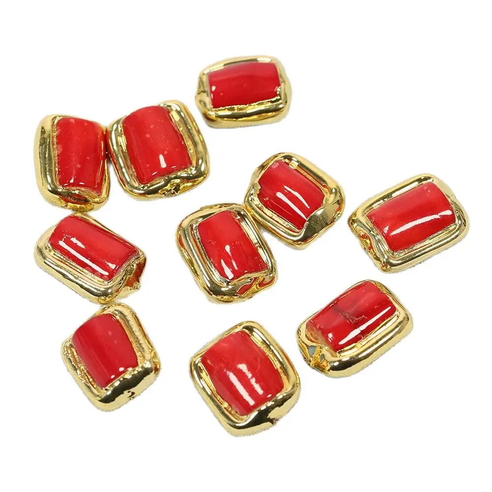 APDGG 10Pcs Gold Plated Red Coral Beads Gold Connector Loose Beads For Necklace Pendant Making Accessories DIY