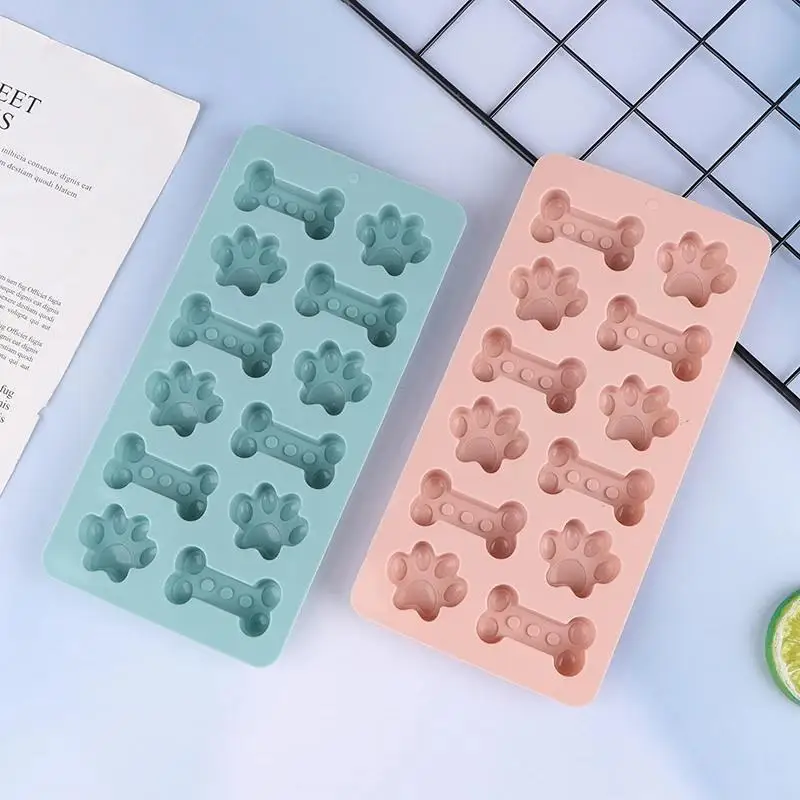 Non-Stick Silicone Dog Biscuit Mold 1Pcs Paw Bone Design Pink/Blue BPA Free for Homemade Pet Treat Baking view 2