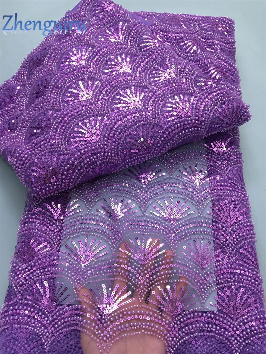 French Tulle Lace Fabric 2025 High Quality Sequins African Nigerian Beaded Lace Fabric 5 Yards Wedding Dress for Women A4161