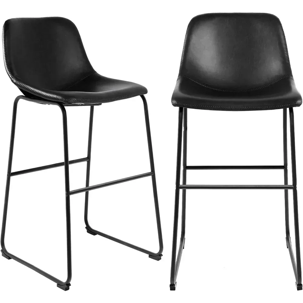 Bar chair with Back and Footrest Set of 2 Black Modern Bar Height Stool Chair for Pub Coffee Home Dinning Kitchen