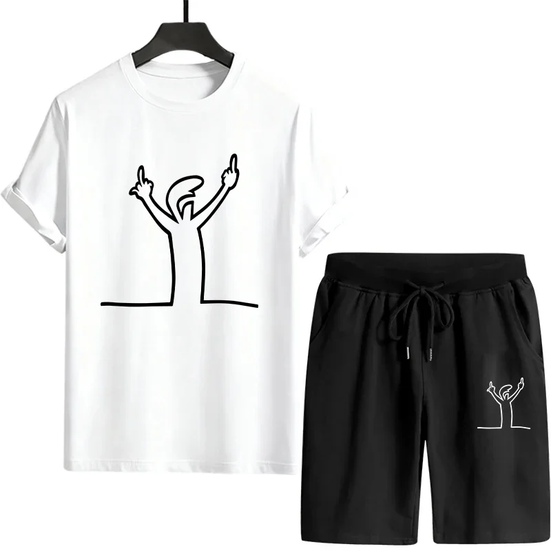 

Летний мужской спортивный костюм с принтом: повседневная футболка и шорты для активного отдыха, бега, однотонный комплект с коротким рукавом, 2026